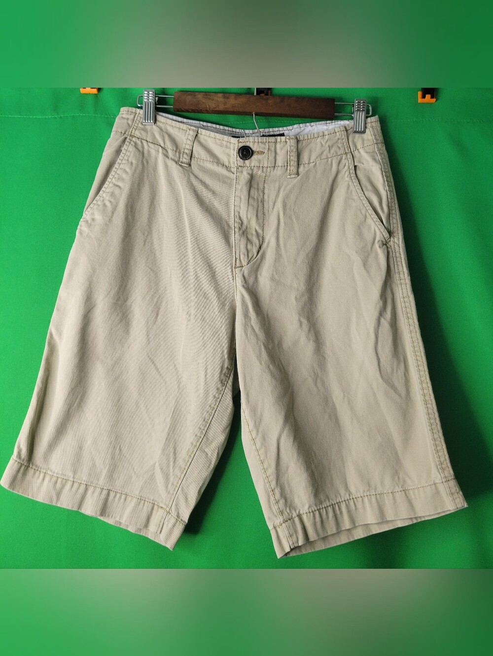 American Eagle Outfitters Flat-Front Cotton Shorts Sz 28 Cargo Khaki Longboard